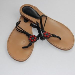 Michelle D Black Thong Sandals with Coral Design